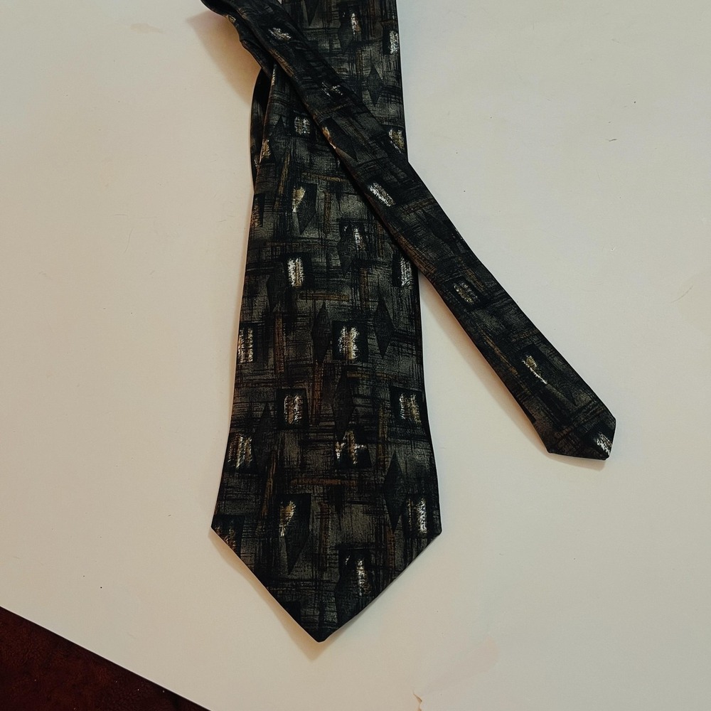 David Taylor Tie Mens One Size Brown Polyester Geometric Woven Necktie Made USA